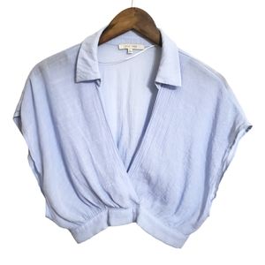 Love Tree Light Blue Cropped Wrap Blouse